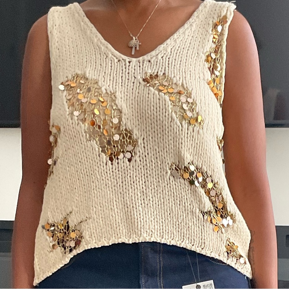 Cream sequence netted sweater from zara